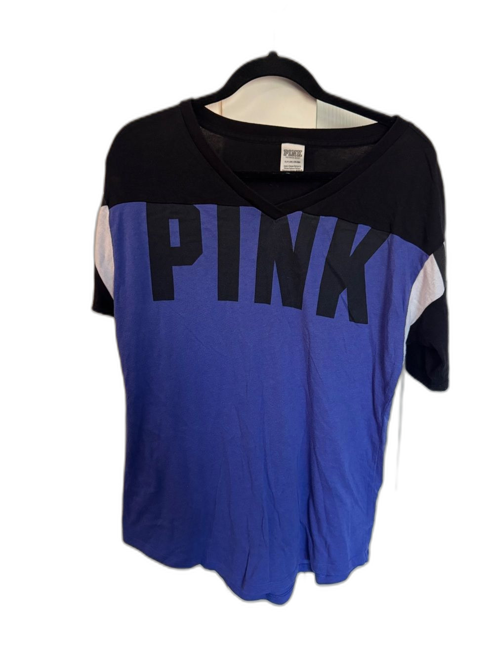 PINK Colorblock V-Neck Tee in Blue and Black